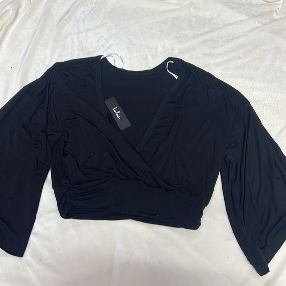 NWT Lulus Black Lightweight Loose Wide Sleeve Blouse - Picture 6 of 11
